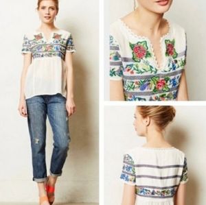 Anthropologie Vanessa Virginia Moinaeau Bouguet embroidered top
